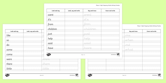 Phase 4 High Frequency Words Writing Practice Worksheets Phase