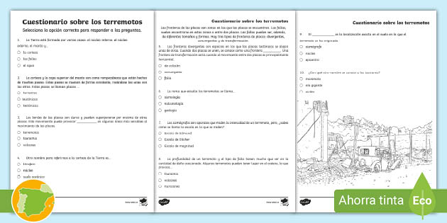 Ficha De Actividad Cuestionario Sobre Los Terremotos