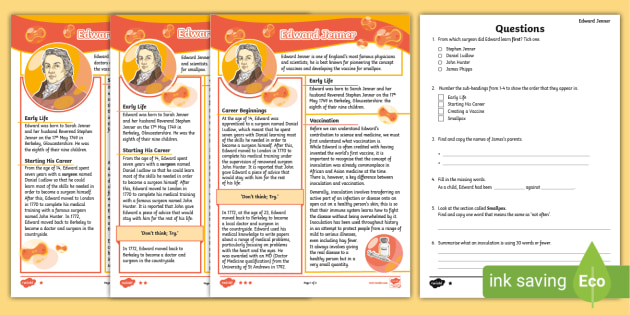 UKS2 Edward Jenner Differentiated Reading Comprehension