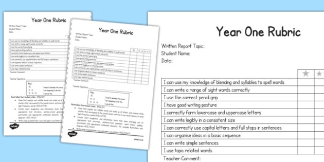 Written Report Rubric Year One Teacher Made