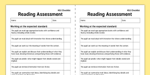 Ks Reading Exemplification Checklist Teacher Made