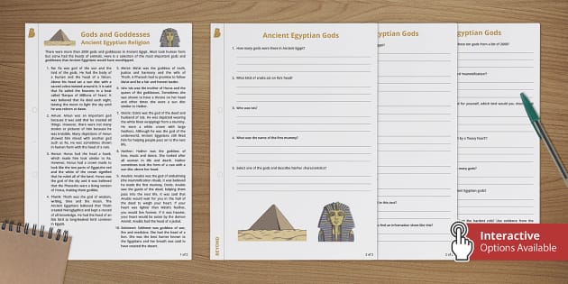 Ancient Egyptian Gods Differentiated Reading Comprehension Activity