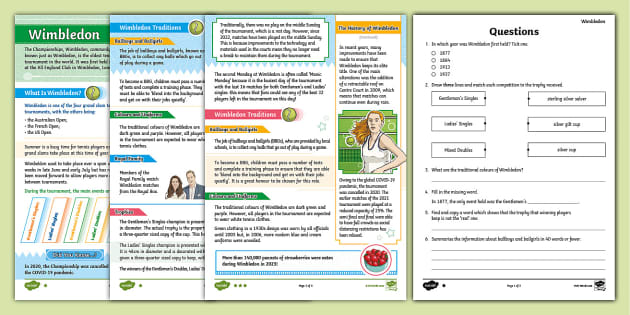 Uks Wimbledon Differentiated Reading Comprehension Activity