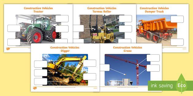 Building Site Construction Vehicles Photo Labelling Activity Pack