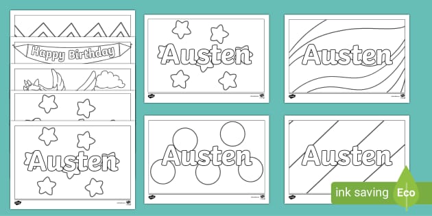 FREE Austen Name Simple Colouring Activity Sheet Twinkl