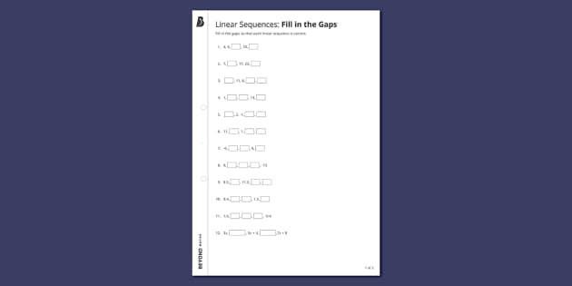 Linear Sequences Fill In The Gaps Twinkl