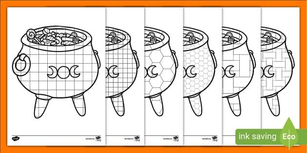 Halloween Cauldron Mosaic Colouring Pages Profesor Hizo