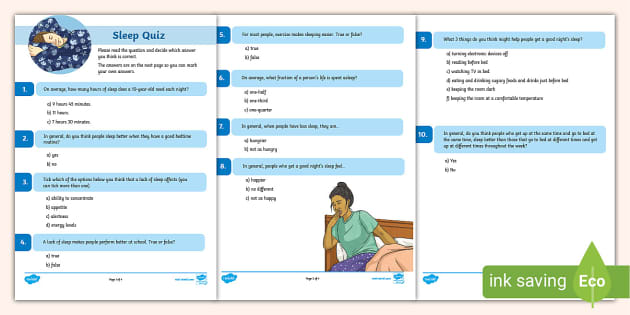 Sleep Quiz Health Wellbeing Twinkl Teacher Made