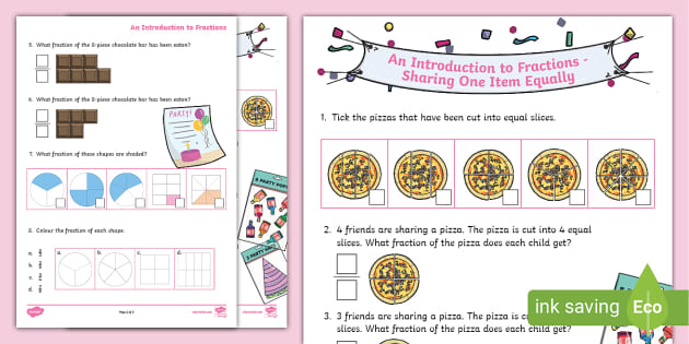 Introduction To Fractions Sharing One Item Equally Activity