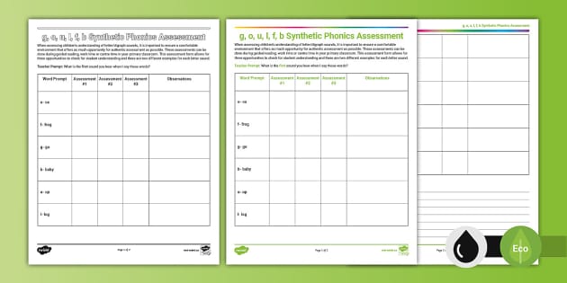 Phonics Canada Group 3 G O U L F B Assessment Form