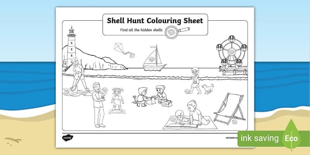 Seaside Shell Hunt Colouring Sheet Twinkl Teacher Made