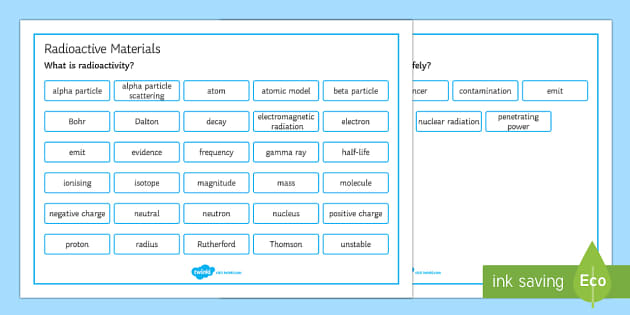 OCR 21st Century Combined Science P5 Radioactive Materials Word Mat