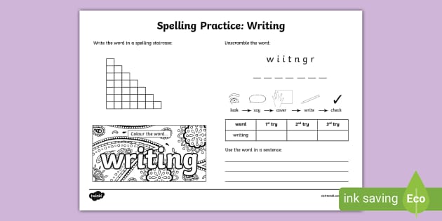 Writing Spelling Practice Worksheet Professor Feito