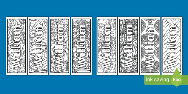 FREE William Mindfulness Name Colouring Bookmarks