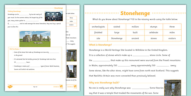 Stonehenge Cloze Activity Profesor Hizo Twinkl