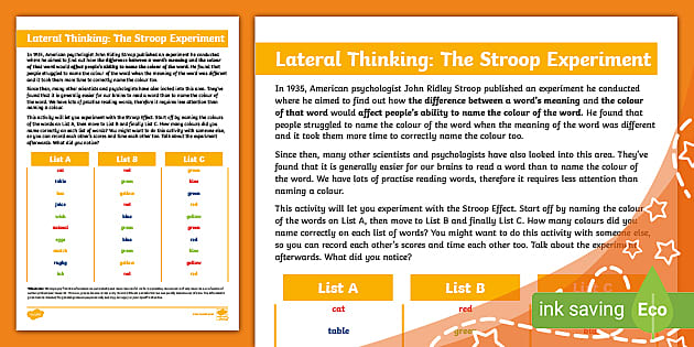 Lateral Thinking The Stroop Experiment Teacher Made