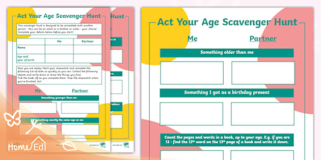 Free Act Your Age Scavenger Hunt L Enseignant A Fait