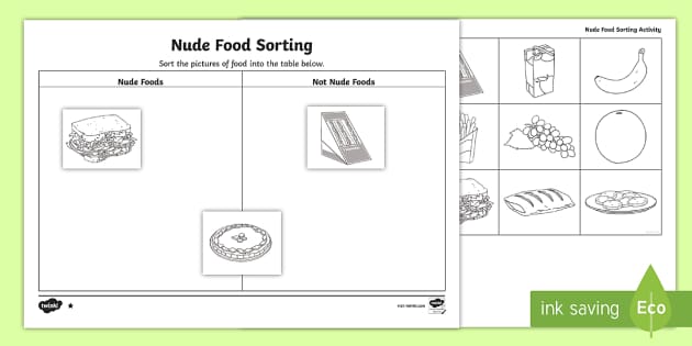 Nude Food Day Sorting Differentiated Worksheet Worksheet
