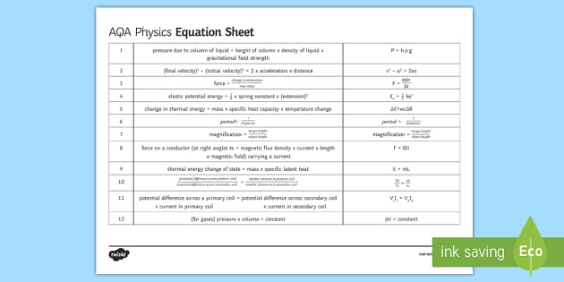 Physics Equation Sheet Gcse Aqa Tessshebaylo