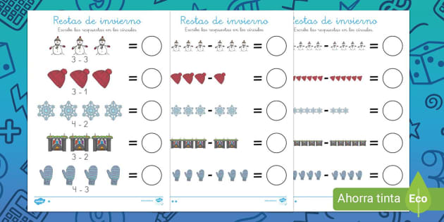 Ficha De Actividad Por Niveles Restas De Invierno Twinkl