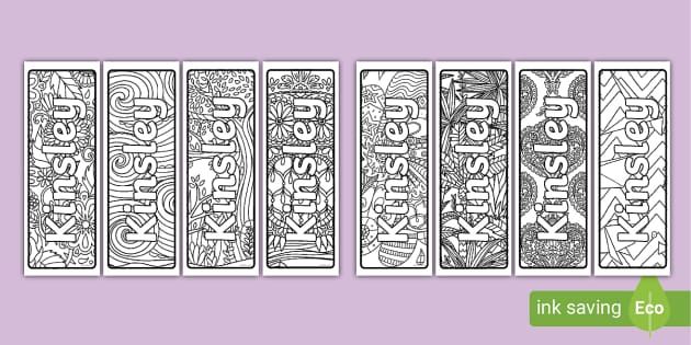 Free Kinsley Mindfulness Name Colouring Bookmarks