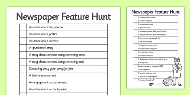 Free Newspaper Feature Hunt Checklist Lehrer Gemacht