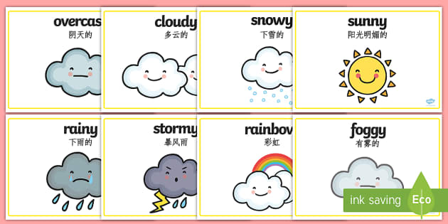 Weather Words Display Posters English Mandarin Weather Words Display