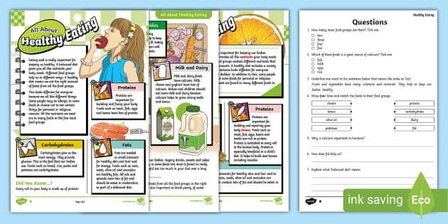 Lks All About Healthy Eating Reading Comprehension Twinkl