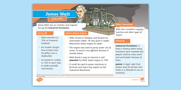 Ks James Watt Fact File Professor Feito Twinkl