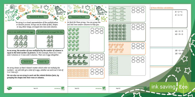 Dinosaur Division Arrays Homework Sheets Ages