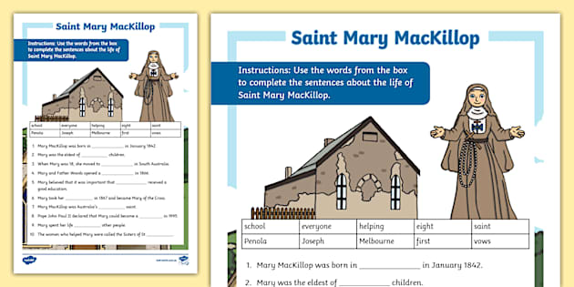 Saint Mary MacKillop Cloze Activity Hecho Por Educadores