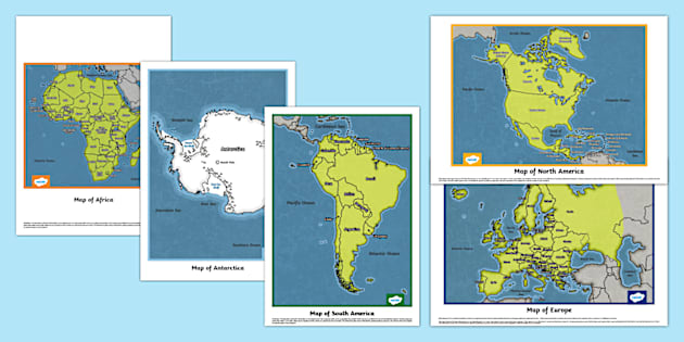 Labelled Continent Maps Pack Twinkl Ks Lehrer Gemacht