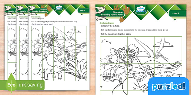 FREE Dinosaurs Jigsaw Puzzle Colouring Page Twinkl