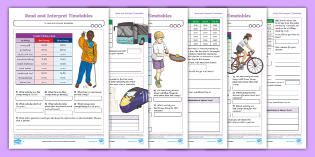 Read And Interpret Timetables Differentiated Maths Worksheets