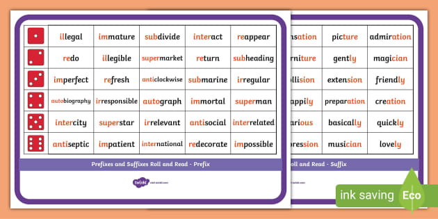 Prefixes And Suffixes Roll And Read Activity Twinkl