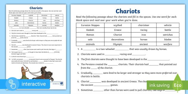 Chariots Cloze Worksheet Profesor Hizo Twinkl