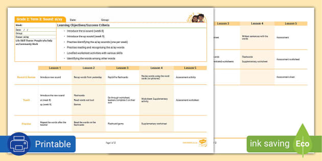 Grade Phonics Term Ai Ay Planning Professor Feito