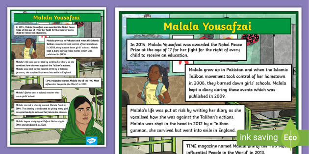 Malala Yousafzai Facts Display Poster Hecho Por Educadores