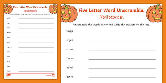 Five Letter Long Words Halloween Unscramble Profesor Hizo