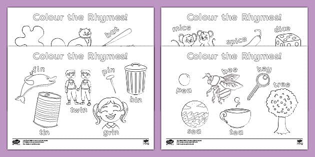 Rhyming Picture And Word Colouring Pages Teacher Made