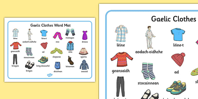 Gaelic Clothes Word Mat Teacher Made Twinkl