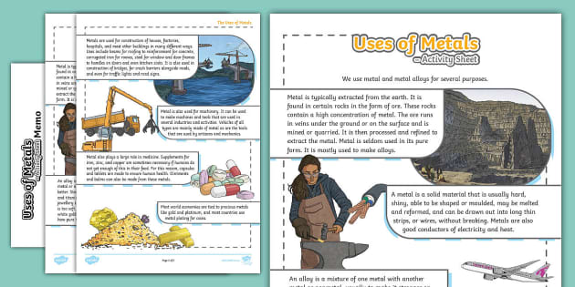 The Uses Of Metal Activity Sheet L Enseignant A Fait