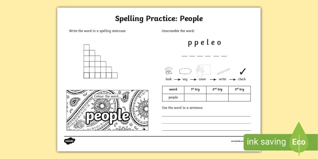 People Spelling Practice Worksheet Professor Feito