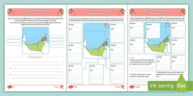 The Seven Emirates Of The UAE Differentiated Activity Sheets