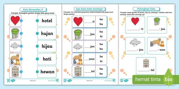 Latihan Membaca Dua Suku Kata Berawalan H Teacher Made