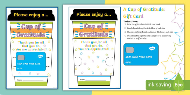 A Cup Of Gratitude Gift Card Teacher Made Twinkl