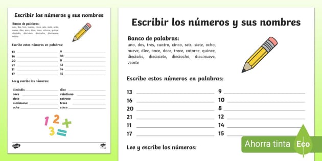 Escribir N Meros Hojas De Trabajo