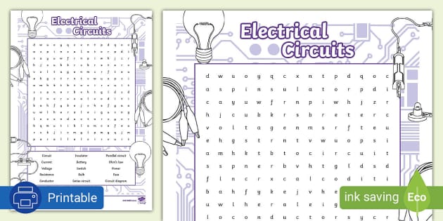 Electrical Circuits Word Search Twinkl