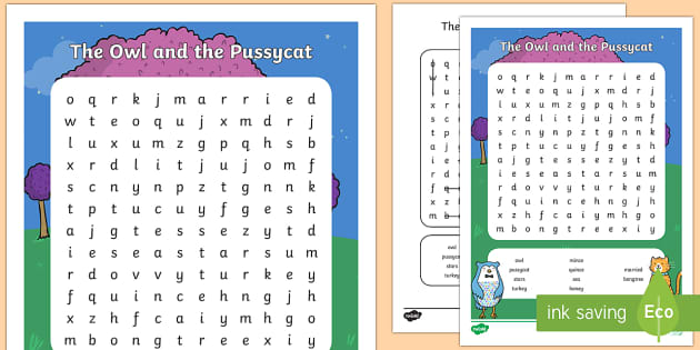 The Owl And The Pussycat Wordsearch Teacher Made Twinkl