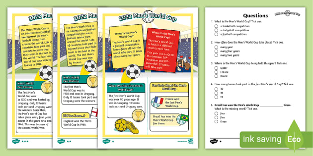 Ks Men S World Cup Differentiated Reading Comprehension Activity